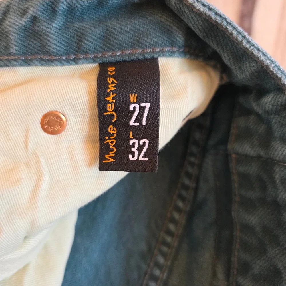 Nudie Jeans Co Teal Blue Green Straight Leg Organic Cotton Jeans W27 L32 Sample